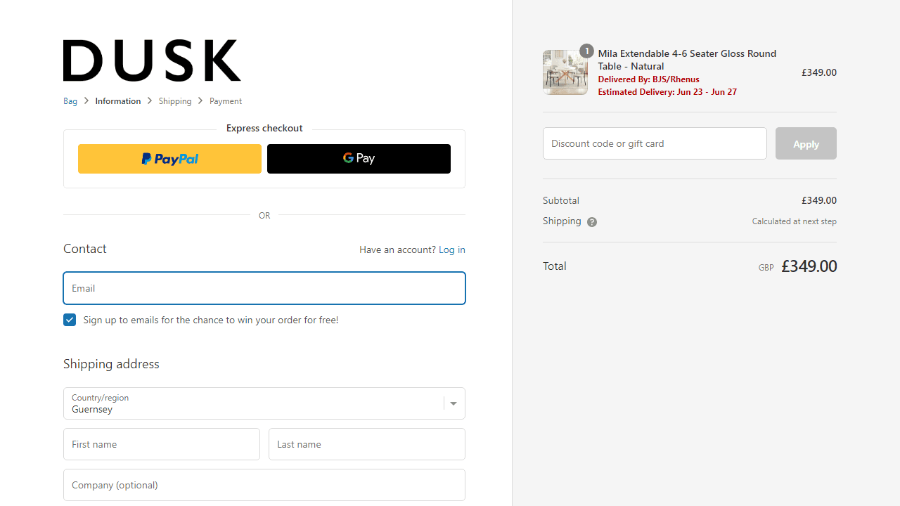 How to apply Dusk coupon code